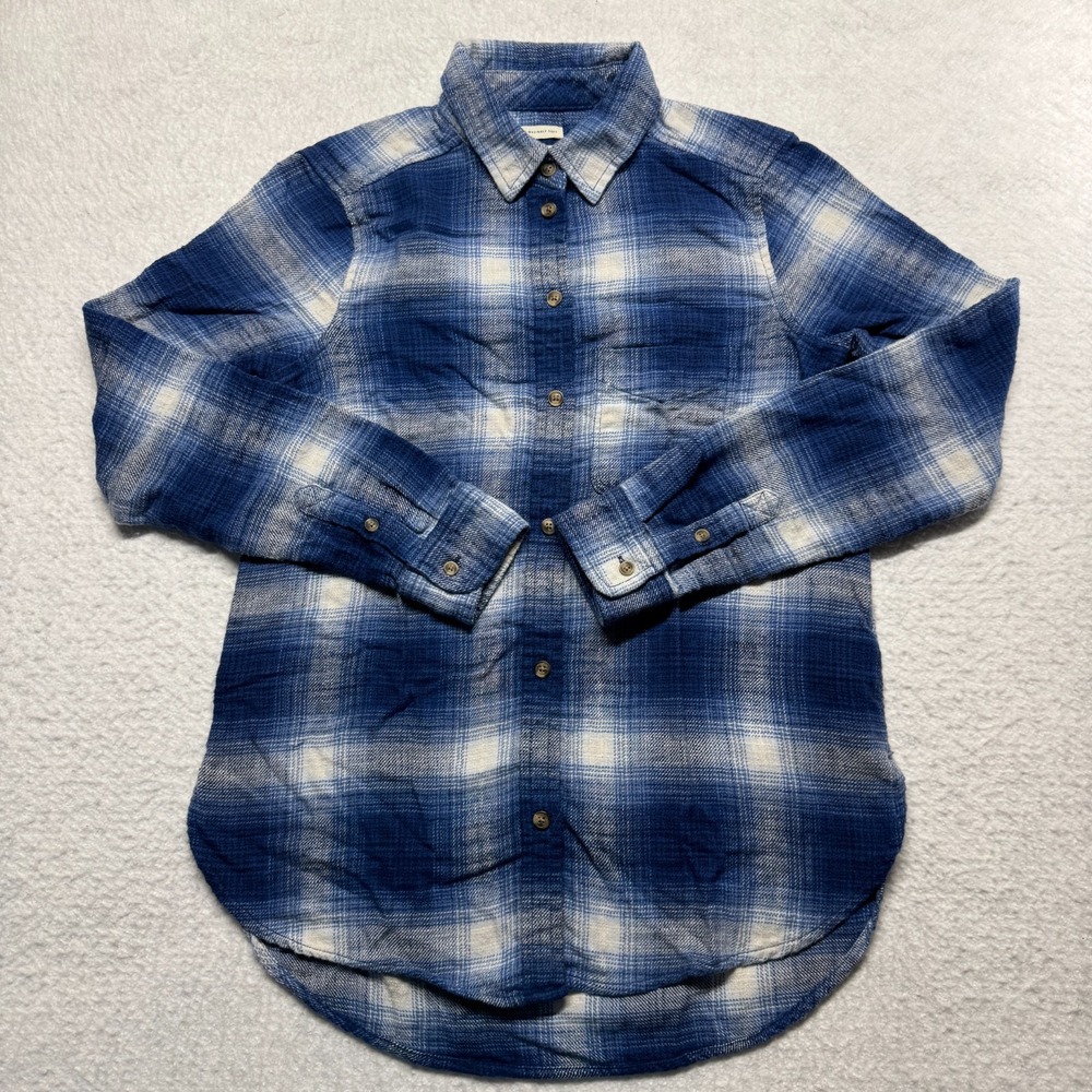 Americanβ Eagle Blue Plaid Flannel Button Down Top Boyfriend Fit Women's Size XS